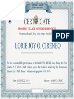 Certificate: Lorie Joy O. Cireneo