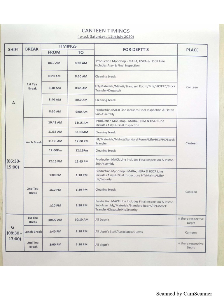 Canteen Timing PDF