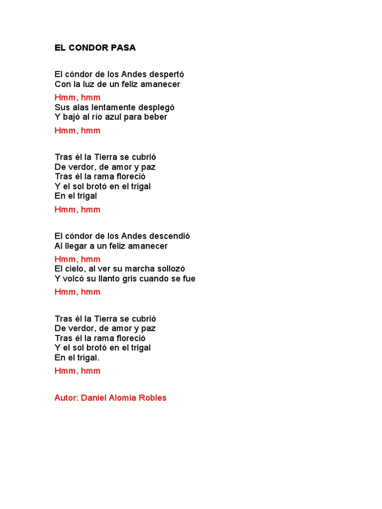 Condor Pasa Letras PDF