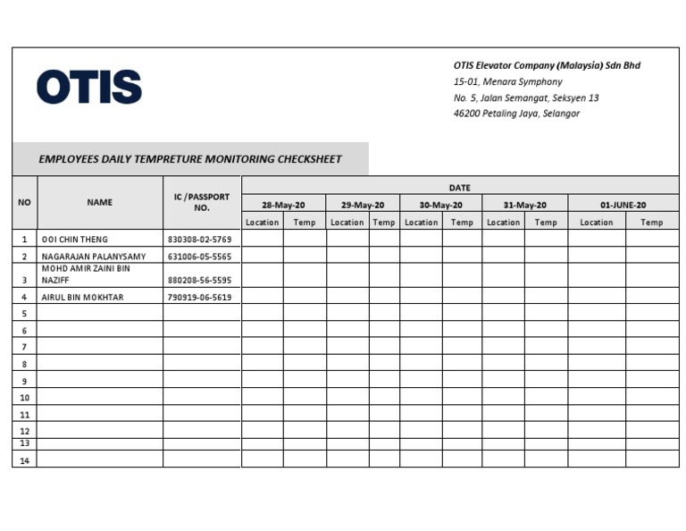 Employee Temperature Monitoring Log | PDF