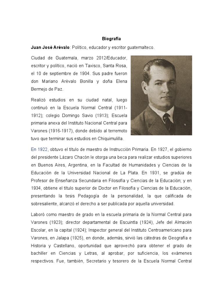 Biografía y logros de Juan José Arévalo | PDF | Guatemala | Escuelas