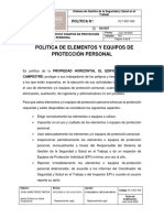 PLT-SST-005 Política de Elementos y Equipos de Proteción Personal