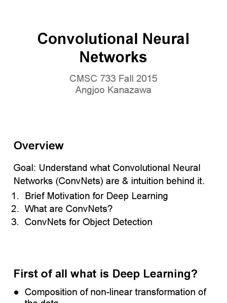 Convolutional Neural Networks: CMSC 733 Fall 2015 Angjoo Kanazawa | PDF ...