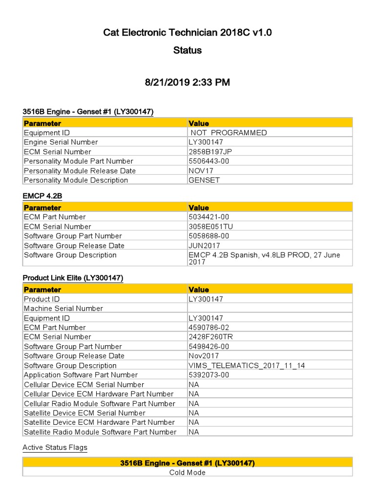 Cat ET 2018C Engine Data Overview | PDF | Electronics | Electrical ...