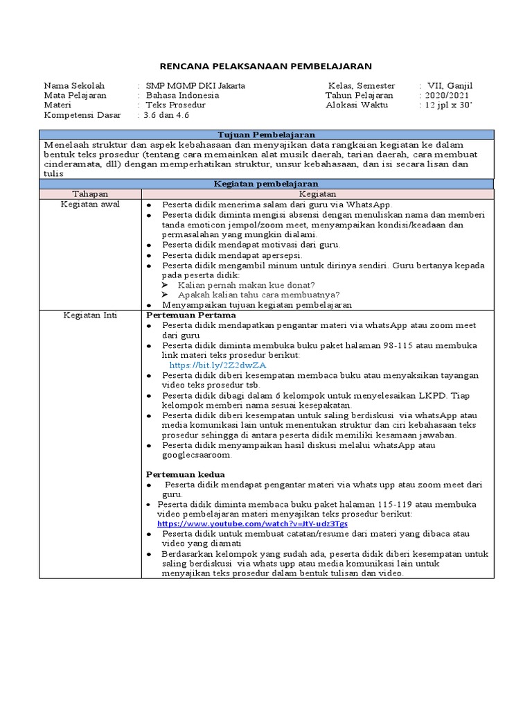 RPP PJJ Teks Prosedur 3.6 dan 4.6