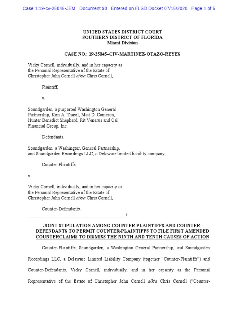Soundgarden v. Cornell Stipulation To Withdraw Claims PDF Limited