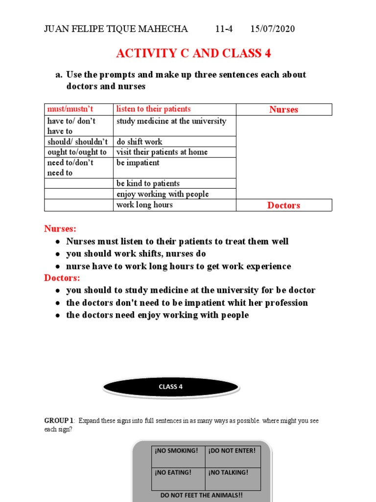 Activity C and Class 4 | PDF