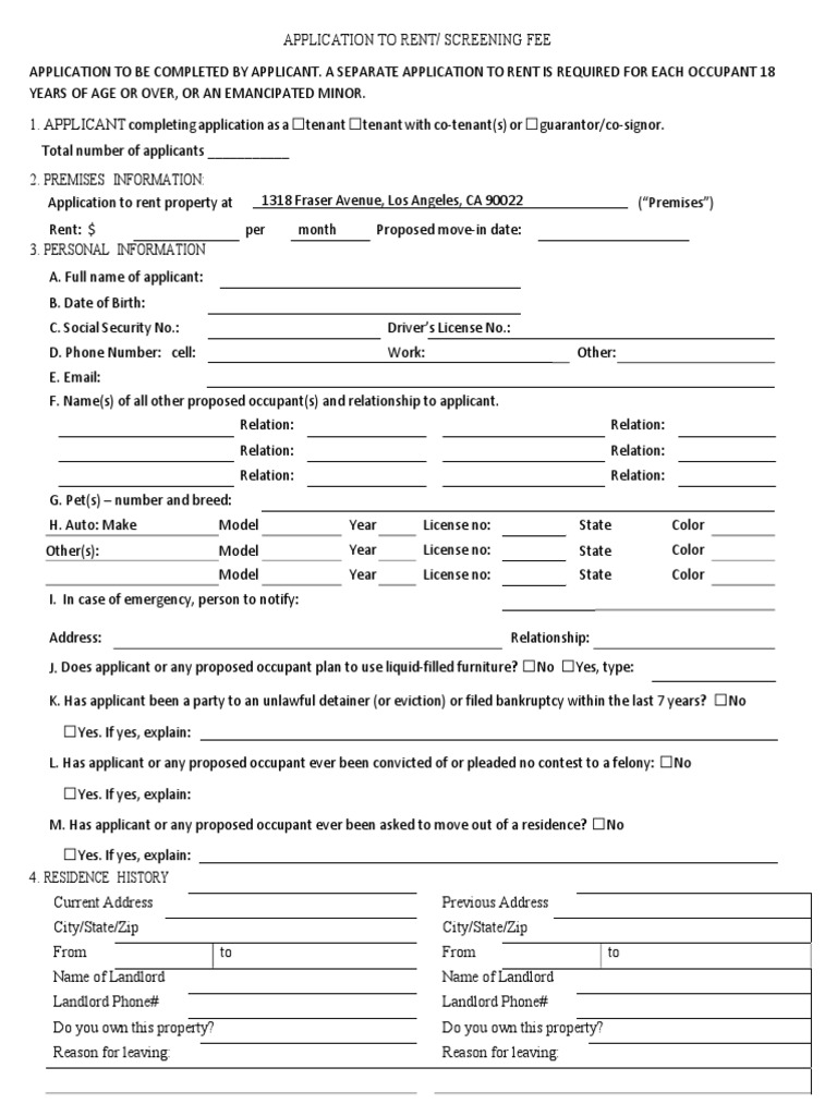 Rental Application and Screening Form | PDF | Landlord | Credit History