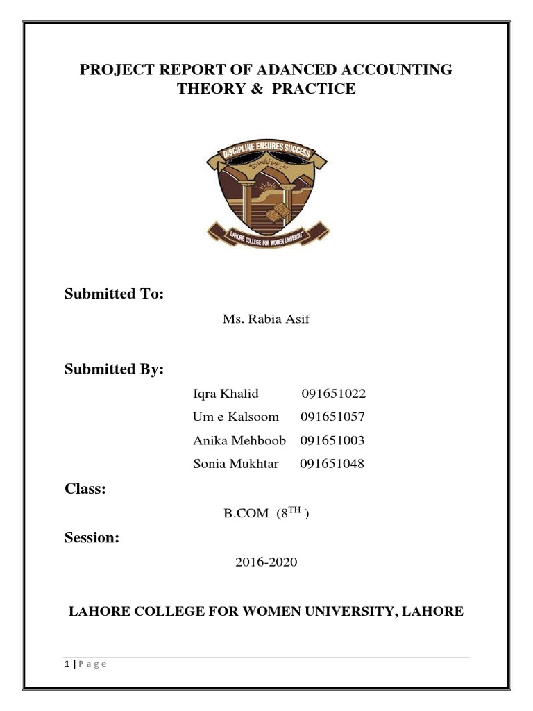 Project Report of Adanced Accounting Theory & Practice: Ms. Rabia Asif ...