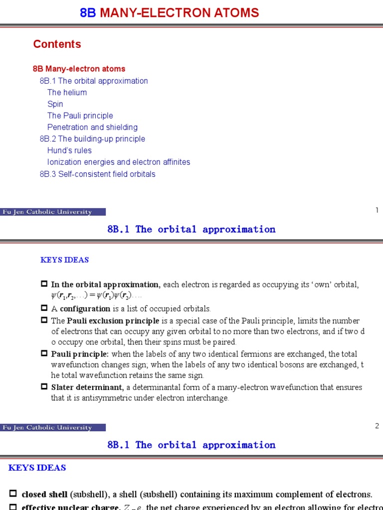 A11 - Ch08B Many-Electron Atoms | PDF | Hartree–Fock Method | Atomic