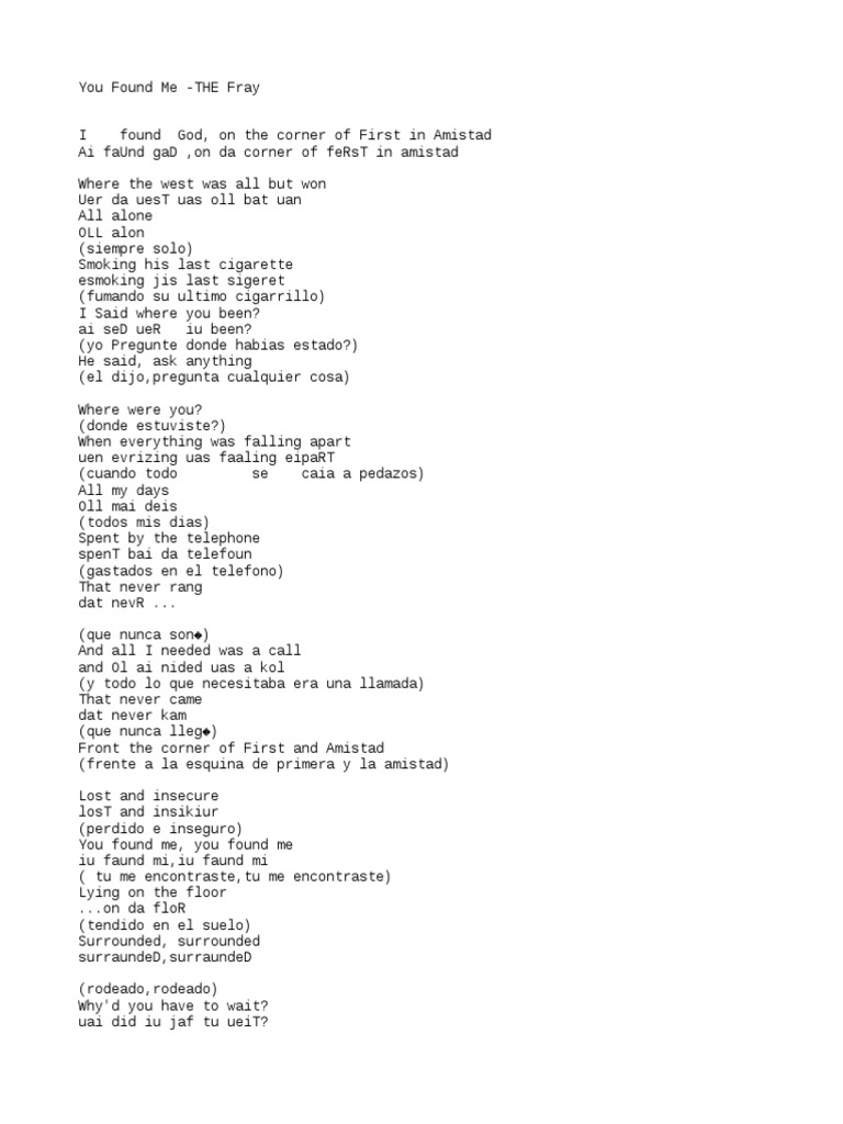 You Found Me - The Fray Lyrics | PDF