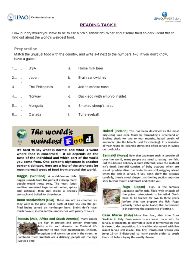 Reading Task Ii: Preparation | PDF | Foods | Food And Drink
