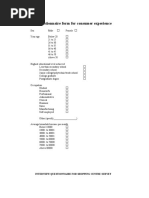 Questionnaire Form For Consumer Experience