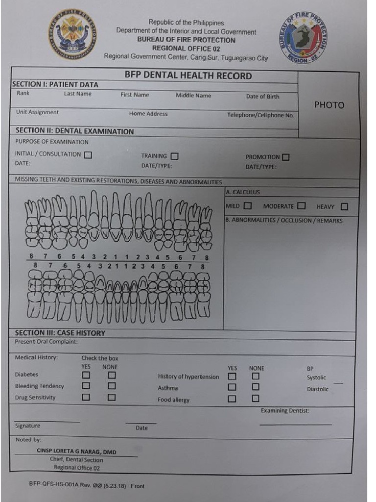 Dental Record Form PDF