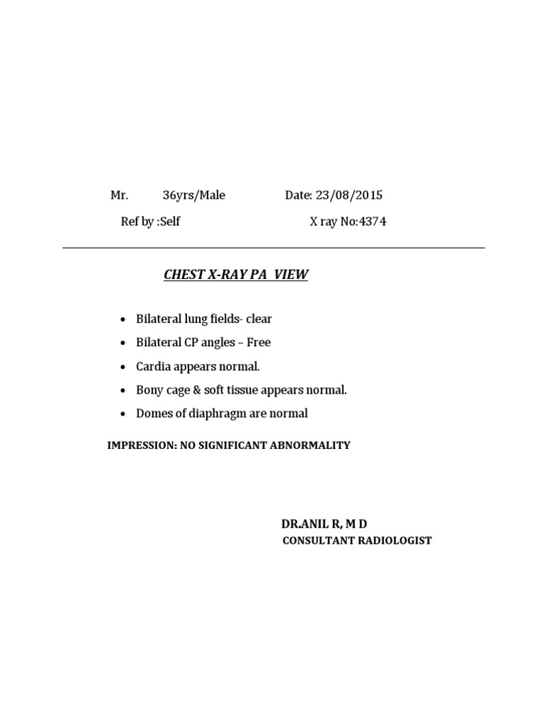 Normal Chest X-Ray Report 2015 | PDF