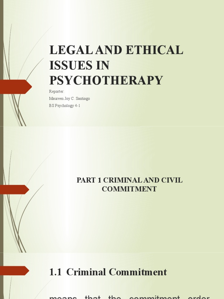 Legal and Ethical Issues in Psychotherapy | PDF | Insanity Defense ...