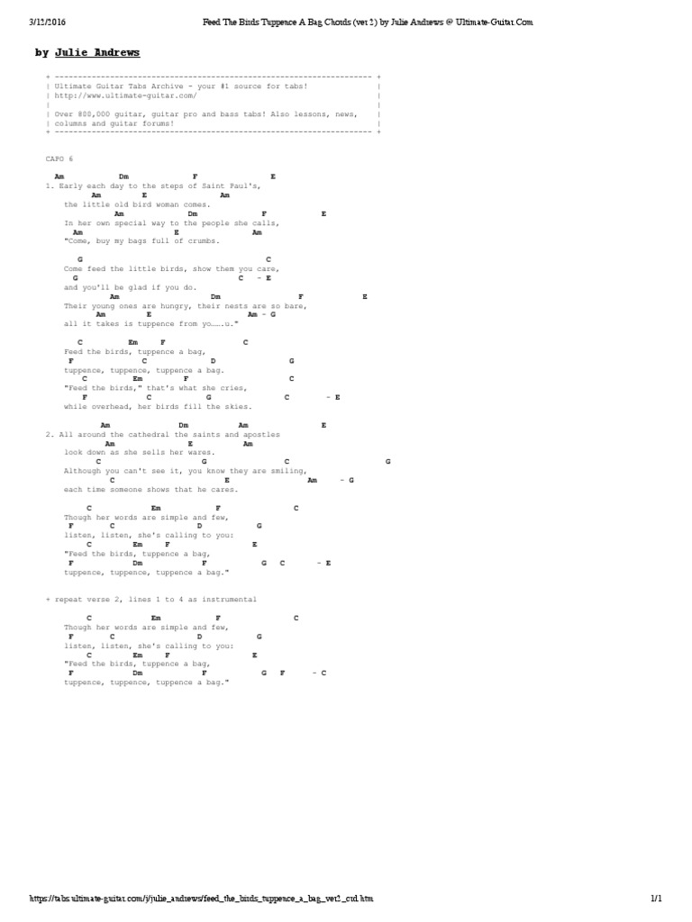 Feed The Birds Tuppence A Bag Chords (Ver 2) by Julie Andrews at
