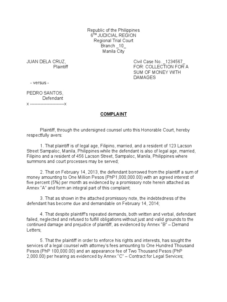 Collection of Sum of Money | PDF | Lawsuit | Complaint