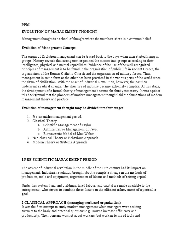 Evolution of Management Thought Overview | PDF | Bureaucracy | Employment