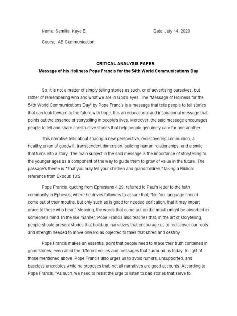 Pope Francis on Storytelling's Impact | PDF | Storytelling | Narrative