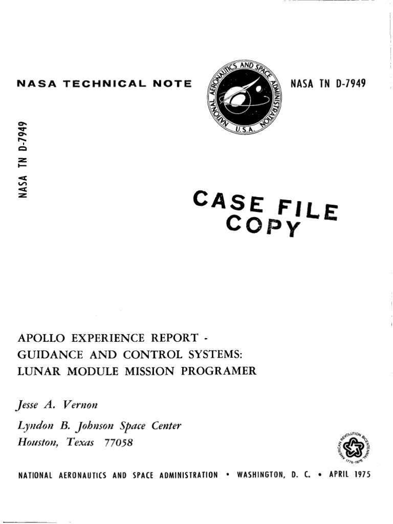Apollo Experience Report Guidance and Control Systems Lunar Module ...