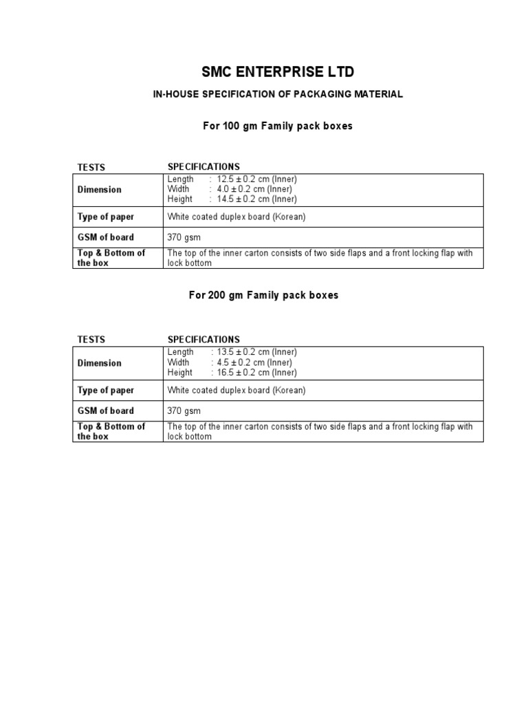 SMC Enterprise Packaging Specifications | PDF
