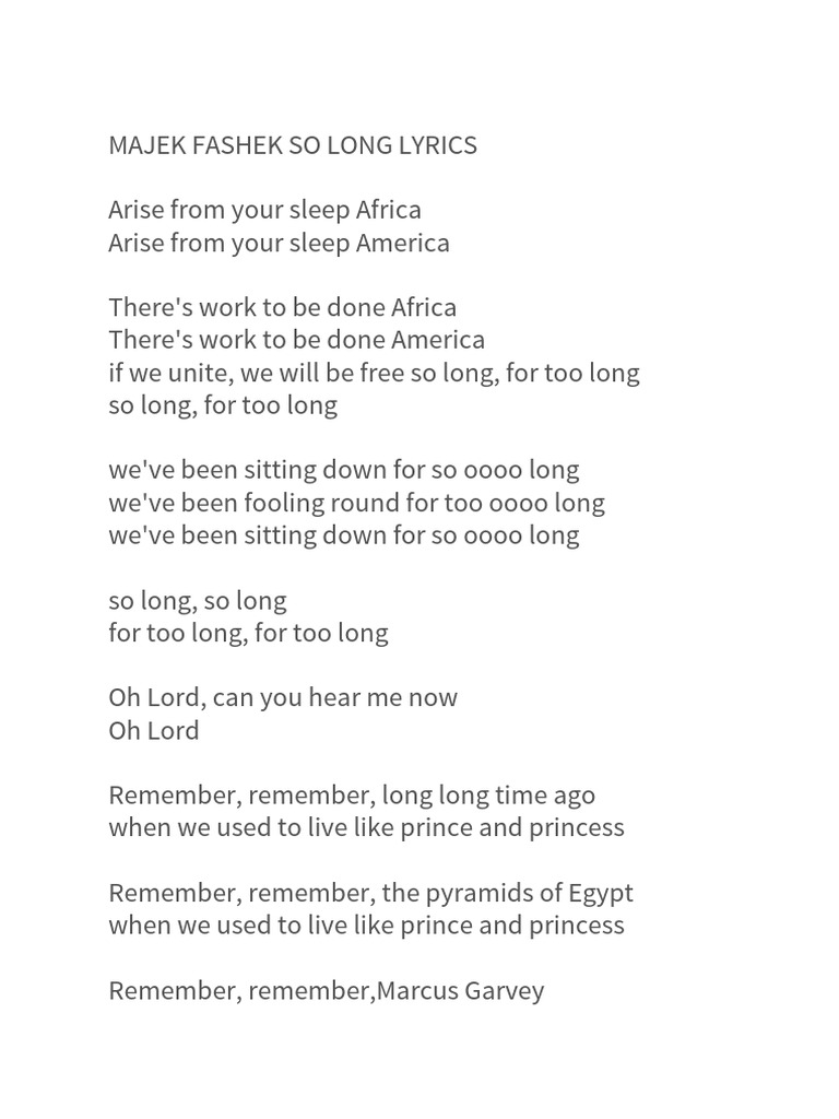 SO LONG LYRIC by Majek Fashek | PDF