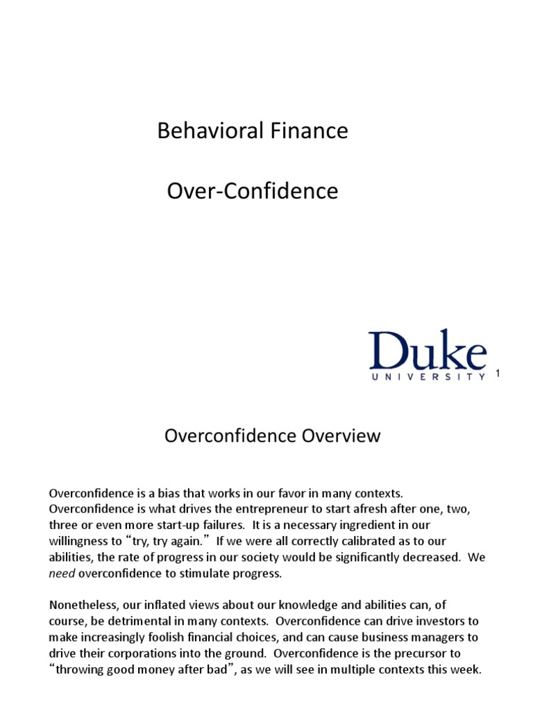 Overconfidence in Behavioral Finance | PDF | Autism | Bias