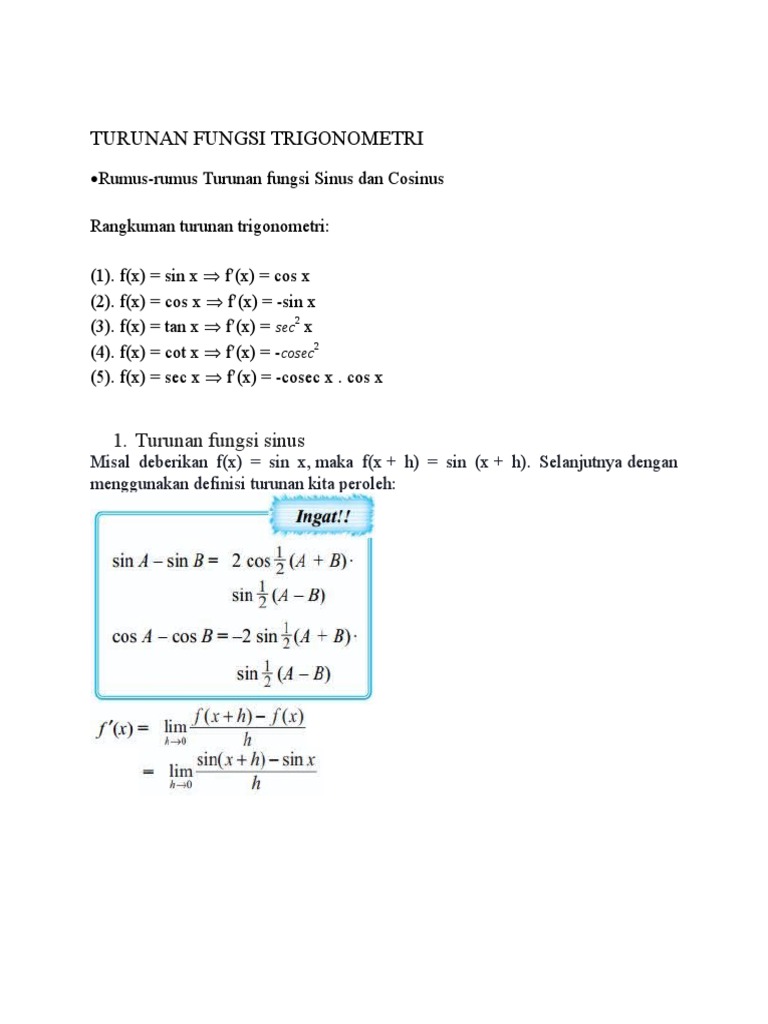 Turunan Fungsi Trigonometri