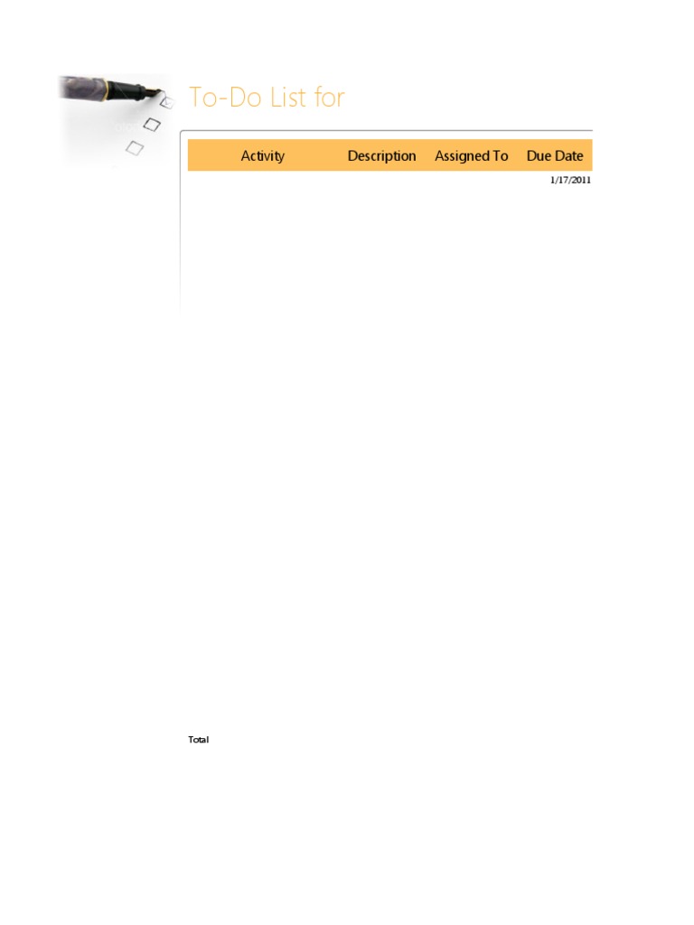 To-Do List For: Activity Description Assigned To Due Date | PDF