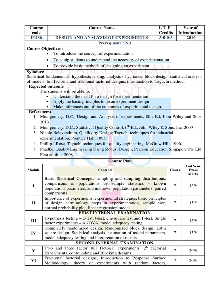 Design and Analysis of Experiments | PDF | Design Of Experiments ...