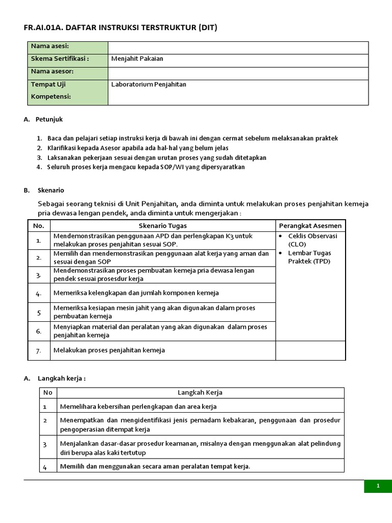 Daftar Instruksi Penjahitan Kemeja | PDF | Teknologi & Rekayasa