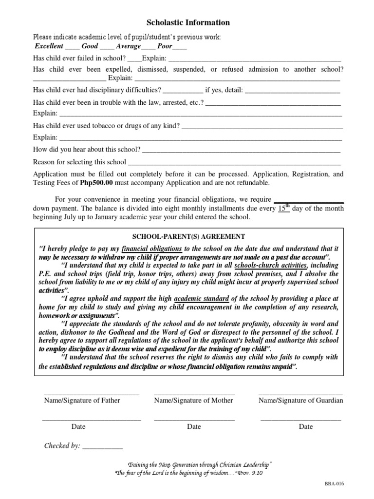 BBA Enrollment Form Back Page | PDF | Virtue | Justice