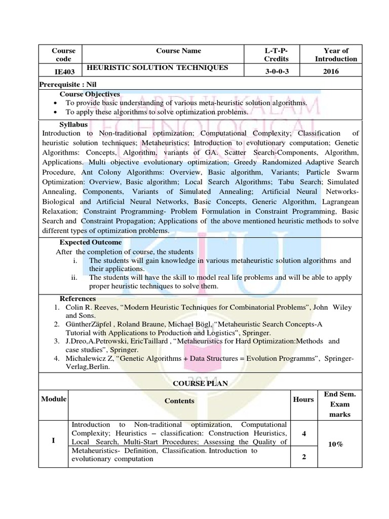 Heuristic Optimization Course | PDF | Metaheuristic | Algorithms And ...