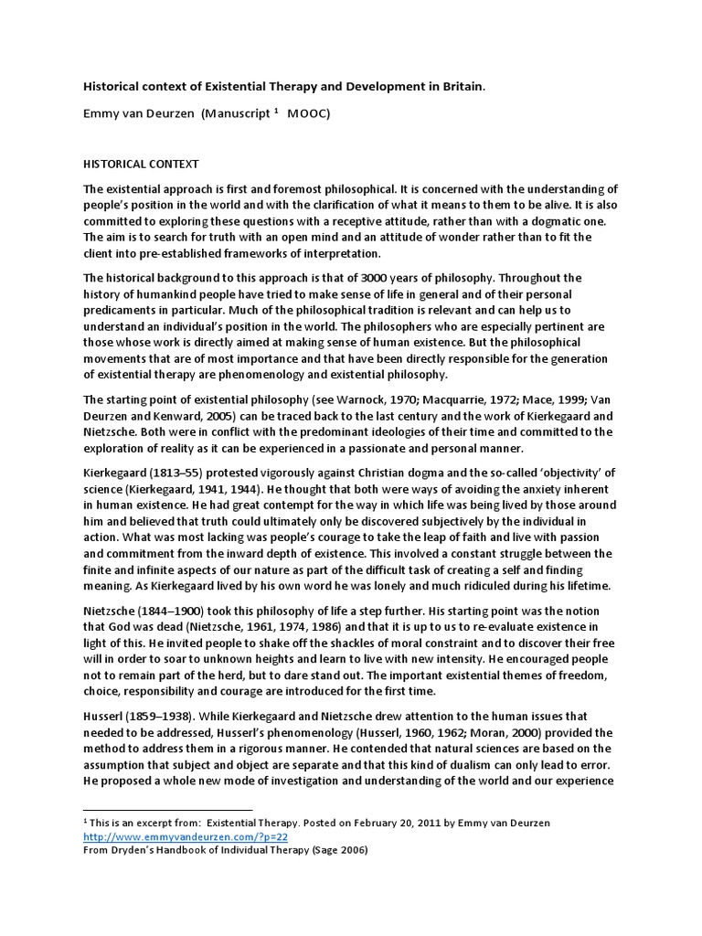 214 Historical Context Existential Therapy Van Deurzen PDF
