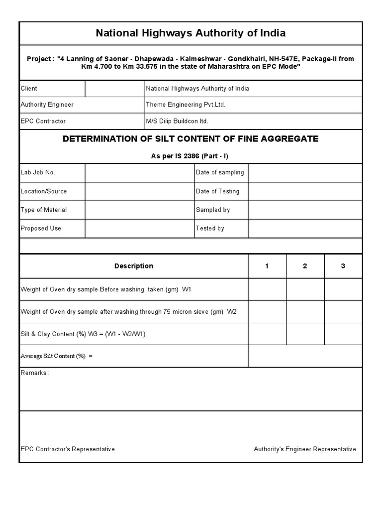 Silt Content of Fine Aggregate PDF