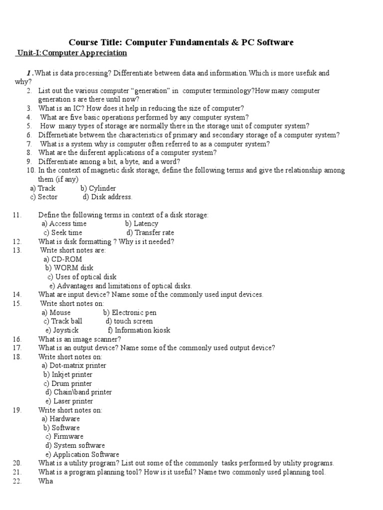 Computer Fundamentals Quiz Questions | PDF | Disk Storage | Computer ...