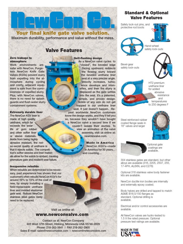 Newcon General Product Sheet | PDF | Valve | Chemistry