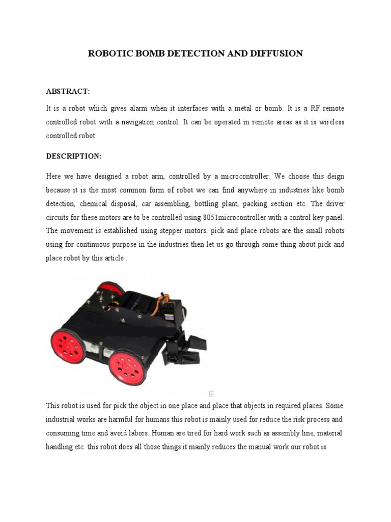 Robotic Bomb Detection and Diffusion | PDF | Bomb Disposal | Robot