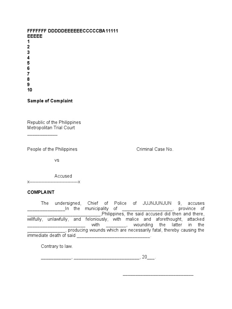 Criminal Complaint Sample Document | PDF