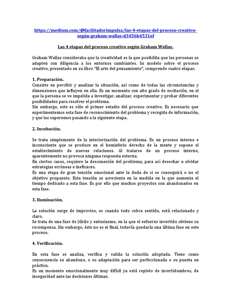 Etapas del Proceso Creativo según Wallas | PDF | Creatividad | Mente