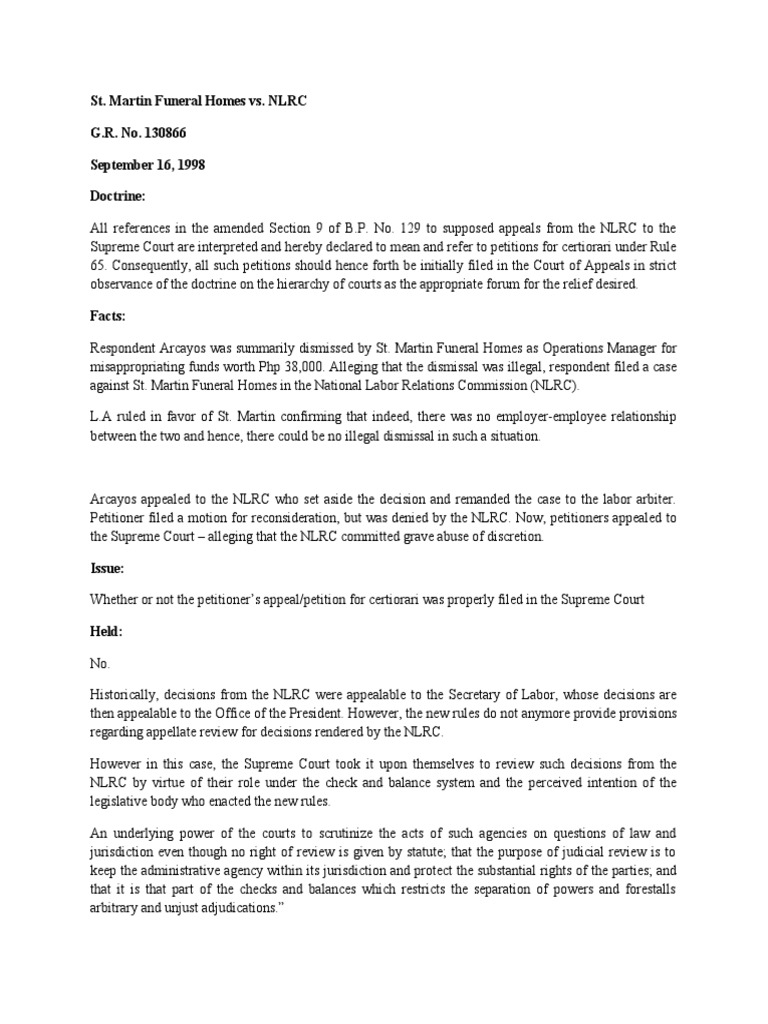 St. Martin Funeral Homes vs. NLRC G.R. No. 130866 September 16, 1998