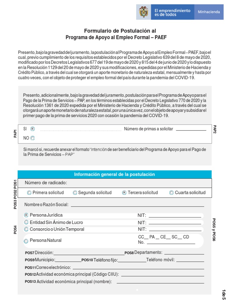 Formulario de Postulación Al Programa de Apoyo Al Empleo Formal - PAEF ...