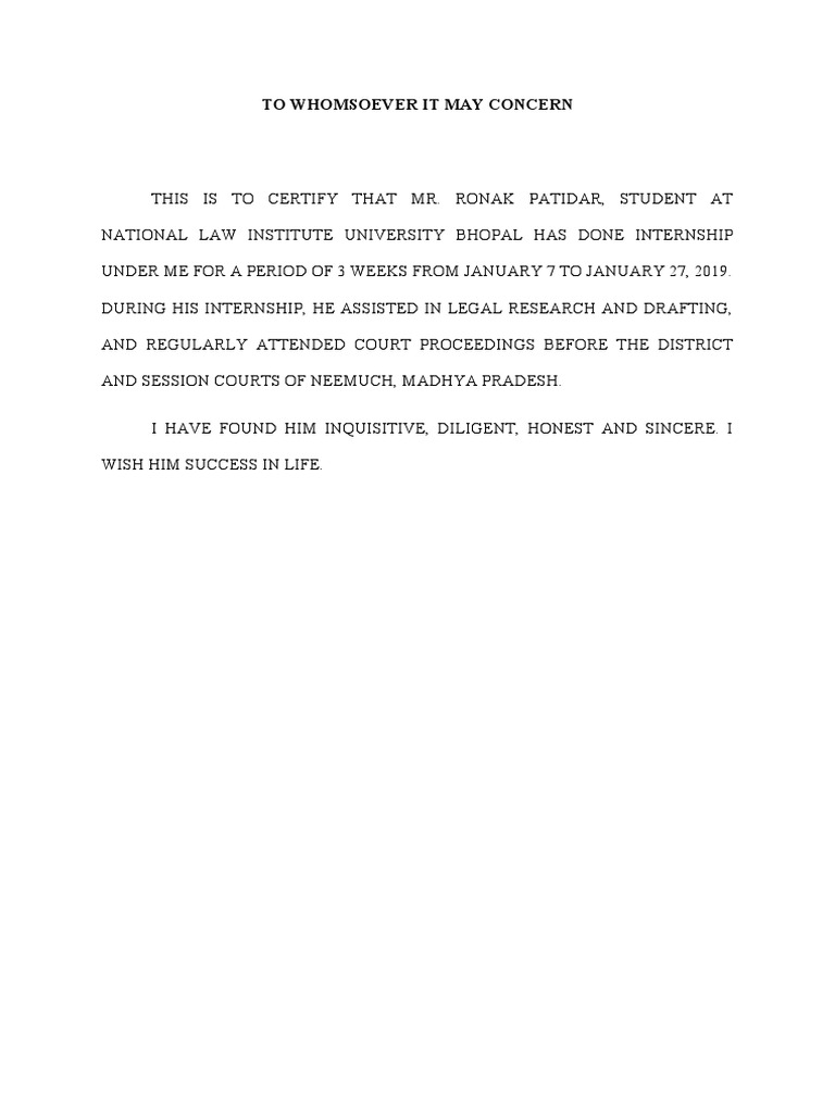 Internship Certificate for Law Student | PDF | Law | Self-Improvement