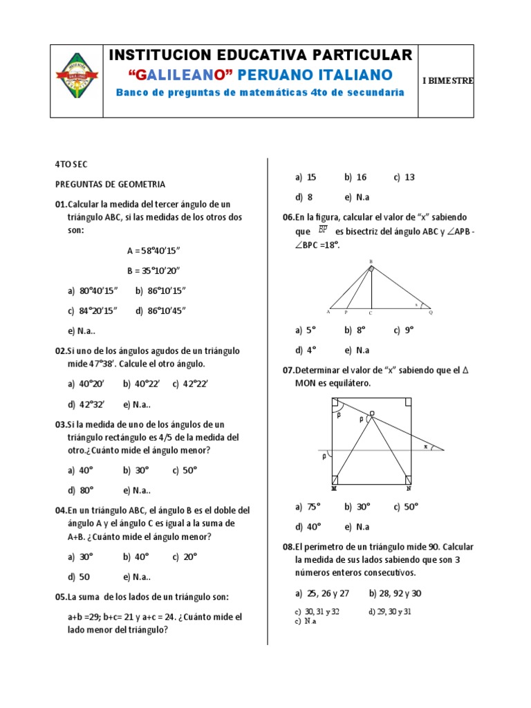 4to Geometria Balotario Pdf Triangulo Geometria Elemental