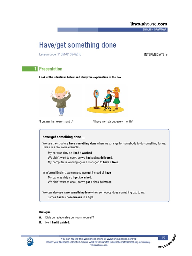 Have/Get Something Done: Grammar Guide | PDF