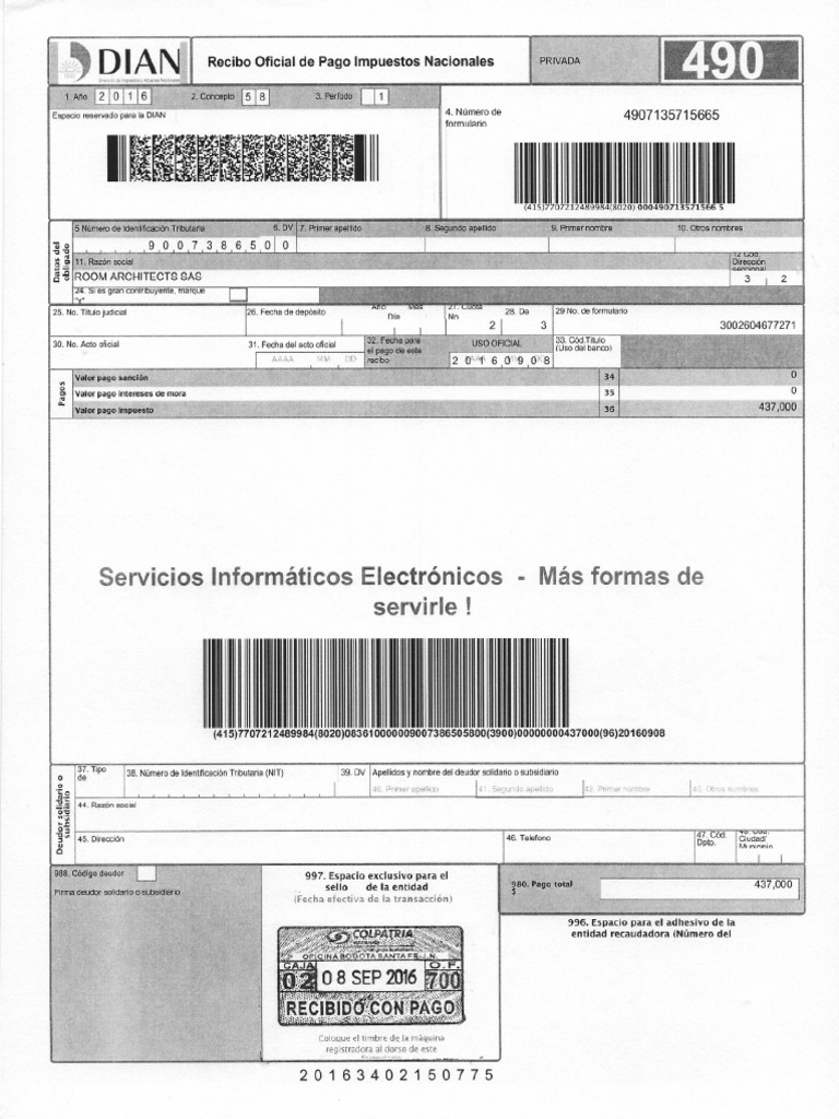 Recibo Oficial de Pago Impuestos Nacionales PDF | PDF