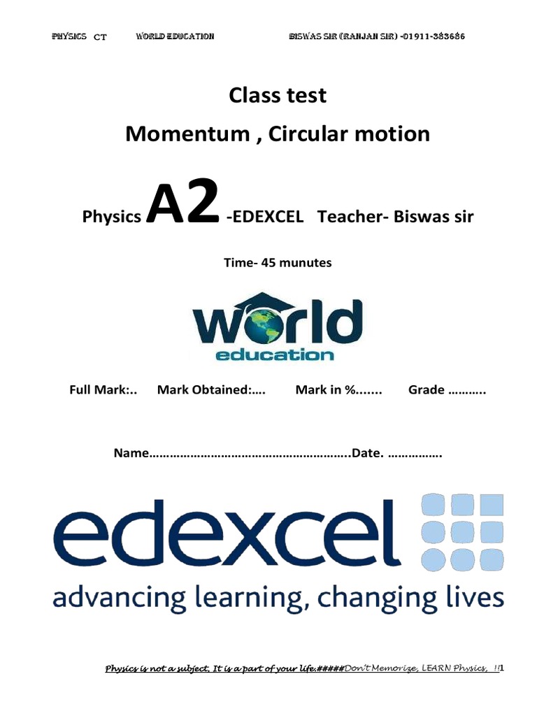 Physics Class Test: Momentum & Motion | PDF