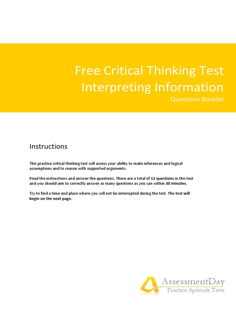 Free Critical Thinking Test Interpreting Information Questions PDF