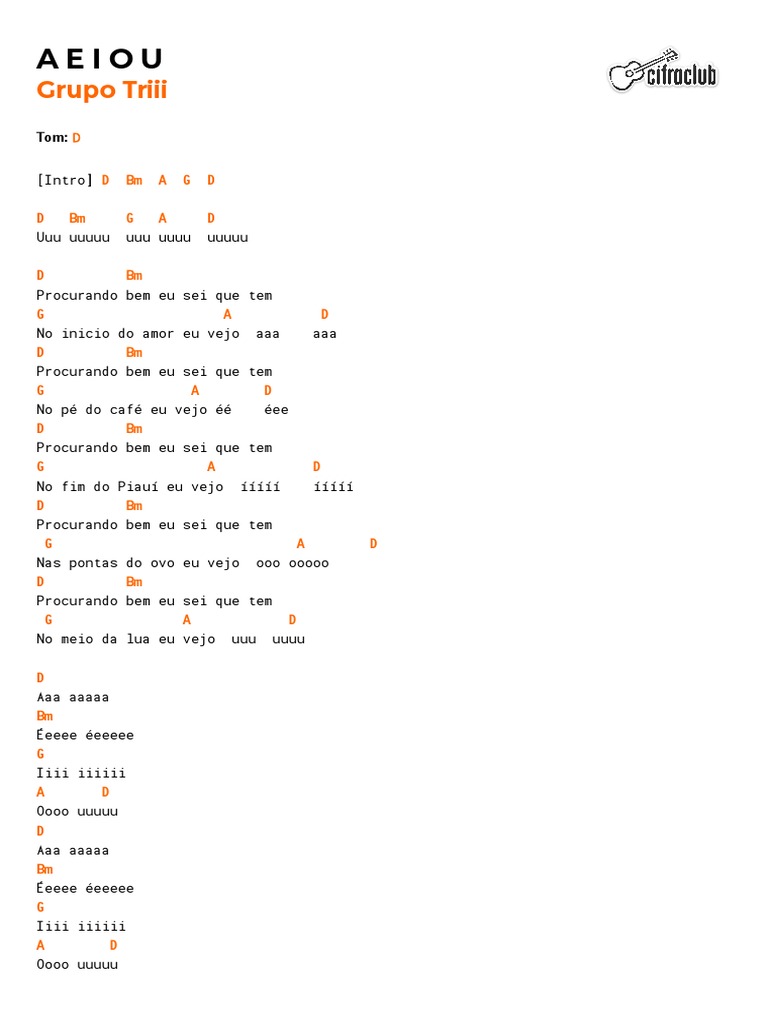 Letra da Música A E I O U - Grupo Triii | PDF